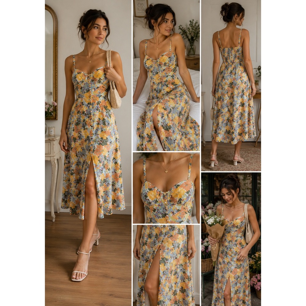 Abercrombie & Fitch Yellow Floral Midi Dress